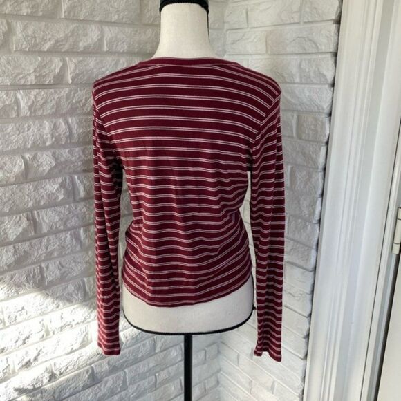 Red and White Striped Long Sleeve Top w/ Crisscross Detailing - Picture 4 of 4